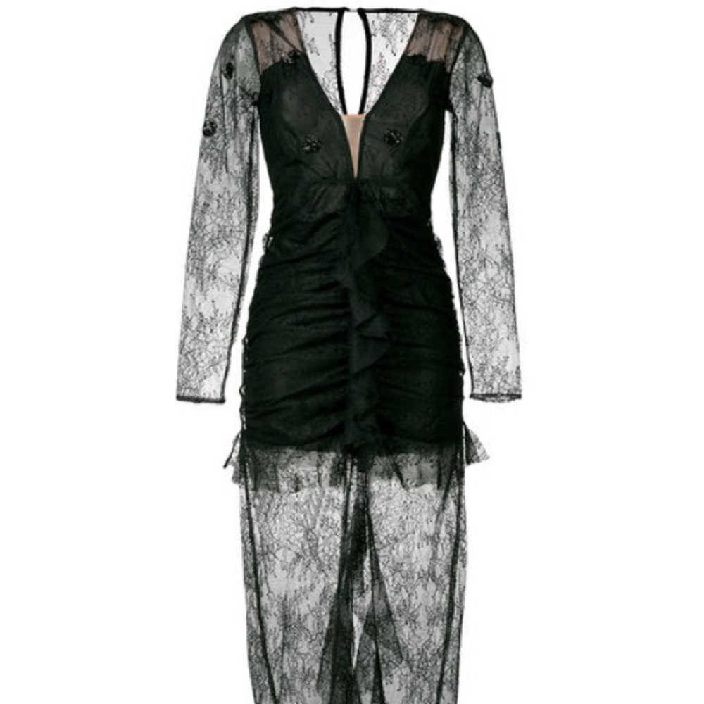 FOR LOVE AND LEMONS black ruched lace dress